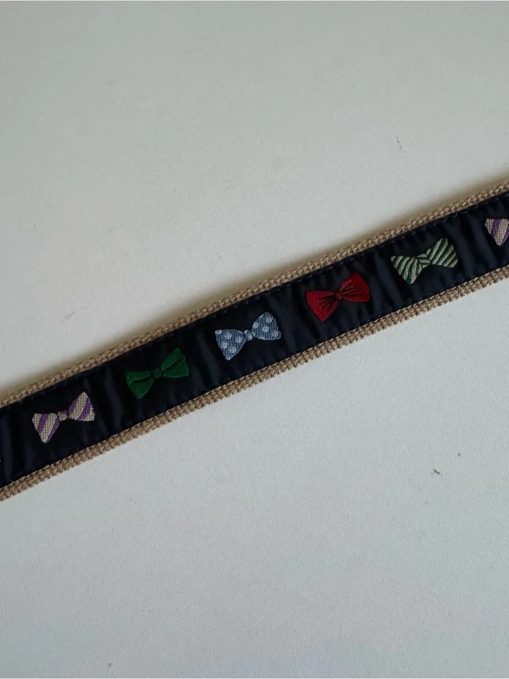 Preppy Novelty Bow Tie Canvas Ribbon Belt Solid Brass Buckle Sz 38